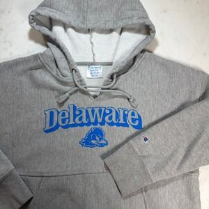 Champion Reverse Weave Delaware Blue Hens Crop Heather Gray Hoodie Womens Medium